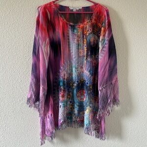 Harlow Zee Sheer Boho Beach Hippie Festival Vacation Fringe Top Women’s Small
